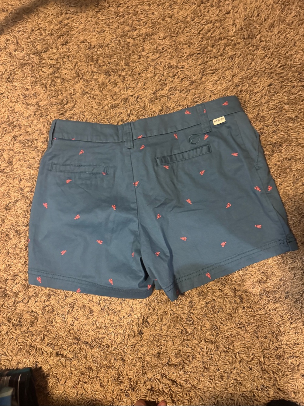 Magellan Outdoors Navy Blue Women's Embroidered Shorts with Pink Crab Motif